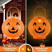 2 Pack Halloween Decoration Hanging Solar Lantern Outdoor Solar Powered Jacko Lantern Pumpkin Waterproof Halloween Decor Met