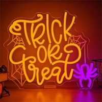 Halloween Neon Sign Trick Or Treat Neon Sign For Wall Decor Halloween Spider Led Neon Light Sign Neon Halloween Sign Dimmable Li