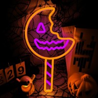 Jeanchrl Trick Treat Halloween Neon Sign Sam Pumpkin Lollipop Neon Lights For Wall Decor Dimmable Led Signs For Bedroom Living R