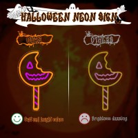 Jeanchrl Trick Treat Halloween Neon Sign Sam Pumpkin Lollipop Neon Lights For Wall Decor Dimmable Led Signs For Bedroom Living R