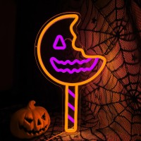 Jeanchrl Trick Treat Halloween Neon Sign Sam Pumpkin Lollipop Neon Lights For Wall Decor Dimmable Led Signs For Bedroom Living R