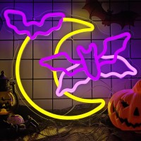 Halloween Neon Sign Moon Flying Neon Bat Sign Led Halloween Decorations Halloween Flying Bat Lights Halloween Led Sign Gothic Ne