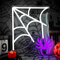 Jeanchrl Halloween Neon Sign Spider Web Neon Lights For Wall Halloween Led Signs For Bedroom Living Room Wall Halloween Light Up