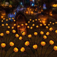 Weepong Halloween Decorations Outdoor 4 Pack Solar Lights 24 Led Scary Pumpkin Swaying Firefly Lights With Spider Bats Hallow