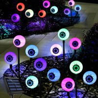 Hugsvik Set Of 4 Newest Solar Eyeball Lights Scary Halloween Decorations Outdoor 12Led Color Changing Outdoor Halloween Lights