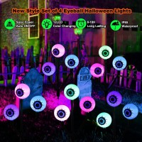 Hugsvik Set Of 4 Newest Solar Eyeball Lights Scary Halloween Decorations Outdoor 12Led Color Changing Outdoor Halloween Lights