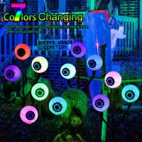 Hugsvik Set Of 4 Newest Solar Eyeball Lights Scary Halloween Decorations Outdoor 12Led Color Changing Outdoor Halloween Lights