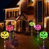 Kucicezu Halloween Decorations Outdoor 6 Sets Of Solar Powered Pumpkin Pathway Lights For Halloween Decorations Outside Multic