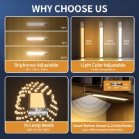 Under Cabinet Lights 76 Led Operated Motion Sensor Light Indoor 1500Mah Usb Rechargeable Closet Lights 2 Pack Magnetic Dimmable