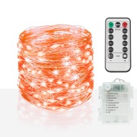 Suddus Orange Halloween Fairy Lights Battery Operated 66Ft 200 Led Copper Wire Twinkle Lights Waterproof String Lights With Re