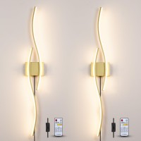 Daunton Modern Gold Plug In Wall Sconces Set Of Two Rc Dimmable Led Plug In Wall Light Wall Lamps With Plug In Cord For Tv Wal