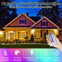 Lithome 18 Colors 50Ft Solar Outdoor String Lights Waterproof Color Changing 150 Led Rope Lights Remote Controlled Fairy String