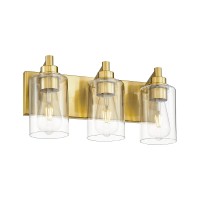 Metwet 3Light Bathroom Light Fixtures Brushed Gold Vanity Light With Cylinder Clear Glass Shade Modern Vanity Lighting Fixtur