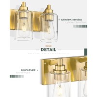 Metwet 3Light Bathroom Light Fixtures Brushed Gold Vanity Light With Cylinder Clear Glass Shade Modern Vanity Lighting Fixtur