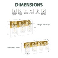 Metwet 3Light Bathroom Light Fixtures Brushed Gold Vanity Light With Cylinder Clear Glass Shade Modern Vanity Lighting Fixtur