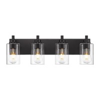 Metwet 4Light Bathroom Light Fixtures Black Vanity Light With Cylinder Clear Glass Shade Modern Vanity Lighting Fixtures Over