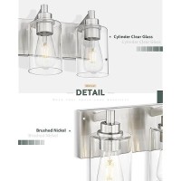 Metwet 3Light Bathroom Light Fixtures Brushed Nickel Vanity Light With Cylinder Clear Glass Shade Modern Vanity Lighting Fixt