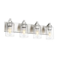 Metwet 4Light Bathroom Light Fixtures Brushed Nickel Vanity Light With Cylinder Clear Glass Shade Modern Vanity Lighting Fixt