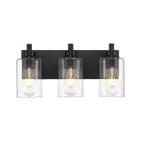 Metwet 3Light Bathroom Light Fixtures Black Vanity Light With Cylinder Clear Glass Shade Modern Vanity Lighting Fixtures Over