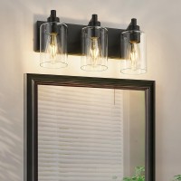 Metwet 3Light Bathroom Light Fixtures Black Vanity Light With Cylinder Clear Glass Shade Modern Vanity Lighting Fixtures Over