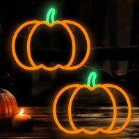 Missaudrey 2Pcs Fall Halloween Orange Pumpkin Neon Sign Lights Fall Decor Neon Sign Hanging For Window Wall Table Home Kitchen