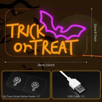 Missaudrey Trick Or Treat Neon Sign For Wall Window Decor Halloween Party Hanging Bat Neon Sign Usb Powered Dimmable Halloween S