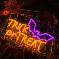 Missaudrey Trick Or Treat Neon Sign For Wall Window Decor Halloween Party Hanging Bat Neon Sign Usb Powered Dimmable Halloween S