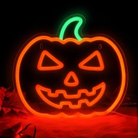 Missaudrey Fall Halloween Thanksgiving Pumpkin Neon Signs Neon Halloween Window Hanging Light Orange Green Acrylic Halloween A