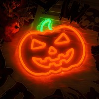 Missaudrey Fall Halloween Thanksgiving Pumpkin Neon Signs Neon Halloween Window Hanging Light Orange Green Acrylic Halloween A