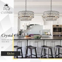 Catiner Black Crystal Chandelier 9Lights Luxury Crystal Pendant Chandelier 20 Drum Semi Flush Mount Ceiling Lights For Dining