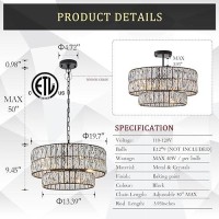 Catiner Black Crystal Chandelier 9Lights Luxury Crystal Pendant Chandelier 20 Drum Semi Flush Mount Ceiling Lights For Dining