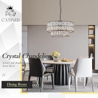 Catiner Black Crystal Chandelier 9Lights Luxury Crystal Pendant Chandelier 20 Drum Semi Flush Mount Ceiling Lights For Dining