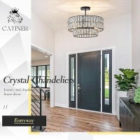 Catiner Black Crystal Chandelier 9Lights Luxury Crystal Pendant Chandelier 20 Drum Semi Flush Mount Ceiling Lights For Dining