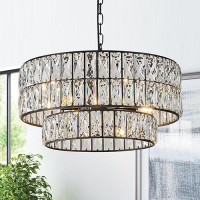 Catiner Black Crystal Chandelier 9Lights Luxury Crystal Pendant Chandelier 20 Drum Semi Flush Mount Ceiling Lights For Dining