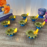 12 Pcs Diwali Diyas Lamp Decorations Diwali Blue Led Water Sense Lights Waterproof Flameless Lotus Tea Lights Oil Lamps For Ce