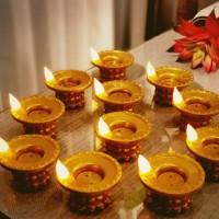 12 Pcs Diwali Diyas Lamp Decorations Diwali Gold Led Water Sense Lights Waterproof Flameless Lotus Tea Lights Oil Lamps For Ce