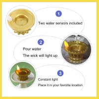 12 Pcs Diwali Diyas Lamp Decorations Diwali Gold Led Water Sense Lights Waterproof Flameless Lotus Tea Lights Oil Lamps For Ce