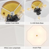 Widluth Modern Drum Semi Flush Mount Ceiling Light Fixture Modern 3Lights Gold Drum Ceiling Lighting Vintage Linen Ceiling Lamp