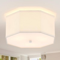 Widluth Modern Drum Semi Flush Mount Ceiling Light Fixture Modern White 3Lights Drum Ceiling Lighting Vintage Modern Linen Ceil