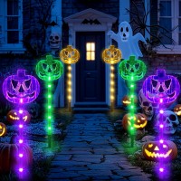 Meteds 6 Pack Solar Pumpkin Stake Lights For Halloween Decorations Outdoor Waterproof Solar Halloween Lighted Pumpkin Pathway L