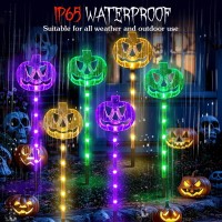 Meteds 6 Pack Solar Pumpkin Stake Lights For Halloween Decorations Outdoor Waterproof Solar Halloween Lighted Pumpkin Pathway L