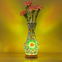 Jaitaik Unique Turkish Moroccan Style Mosaic Table Lamp Colorful Glass Table Light With Wood Base Usb Powered For Bedroom Liv