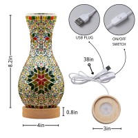 Jaitaik Unique Turkish Moroccan Style Mosaic Table Lamp Colorful Glass Table Light With Wood Base Usb Powered For Bedroom Liv