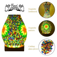 Jaitaik Unique Turkish Moroccan Style Mosaic Table Lamp Colorful Glass Table Light With Wood Base Usb Powered For Bedroom Liv