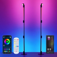 Sanben Corner Floor Lamp 2 Pack Black Rgb Led Floor Lamp With Music Sync And 16 Million Diy Colors App Remote Control Colo