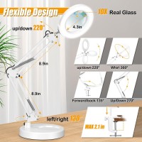 Ivmaie 10X Magnifying Glass With Light And Stand 2In1 Lighted Magnifier With Clamp 5 Color Modes Stepless Dimmable Led Desk