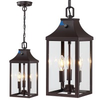 155 Large Outdoor Pendant Light Fixtures 3Light Dusk To Dawn Exterior Hanging Lantern Porch Light Adjustable Brown Hanging