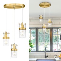 Lms 3Light Modern Cluster Pendant Light Brushed Gold Kitchen Island Pendant Light Fixtures With Clear Glass Adjustable Cord H