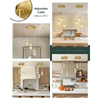 Lms 3Light Modern Cluster Pendant Light Brushed Gold Kitchen Island Pendant Light Fixtures With Clear Glass Adjustable Cord H