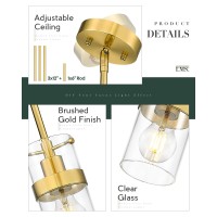 Lms Modern Cylinder Pendant Light 1Light Brushed Gold Pendant Light Fixtures With Clear Glass Adjustable Hanging Rod Ceiling